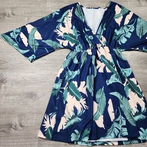 Tropical Navy Blue Floral Cover Up Dress Small